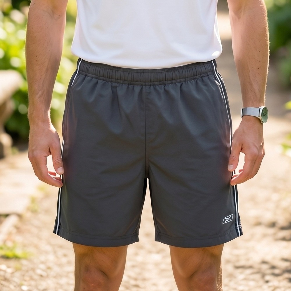 Vintage Reebok Athletic Shorts Dark Gray Side Stripe Elastic Waist Mens XL